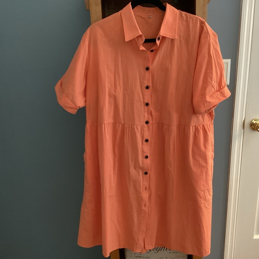 Coral Button-Up Dress